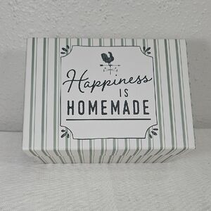 Happiness is Homemade White, Black & Sage Striped Decorative Box